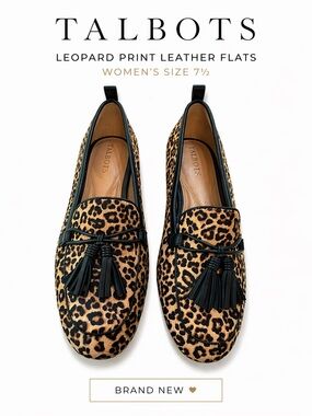 Talbots Leopard Print Leather Flats Women 7.5 Tassel Loafers Driving Shoes